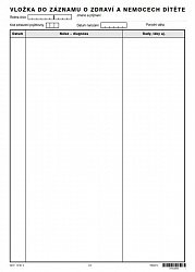Vložka do záznamu o zdraví a nemocech dítěte
