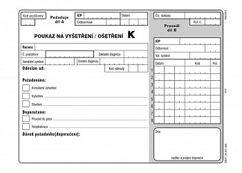 Poukaz na vyšetření/ošetření K - volný list do tiskárny